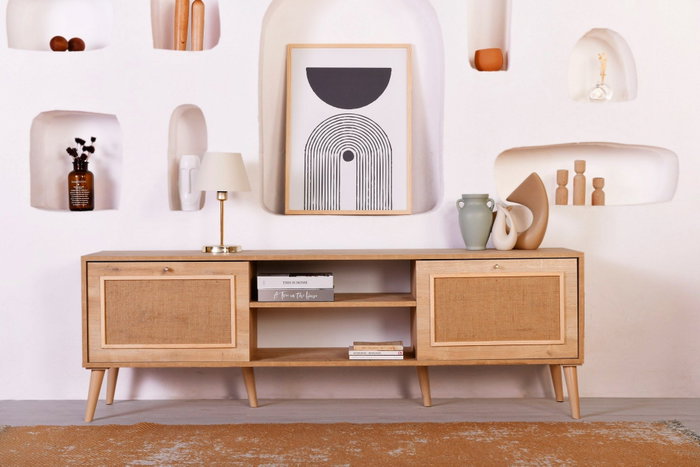 Hanah Home Soporte TV Jüt 180 cm, Roble, Tablero de Partículas Melamina, 180x55x41 cm
